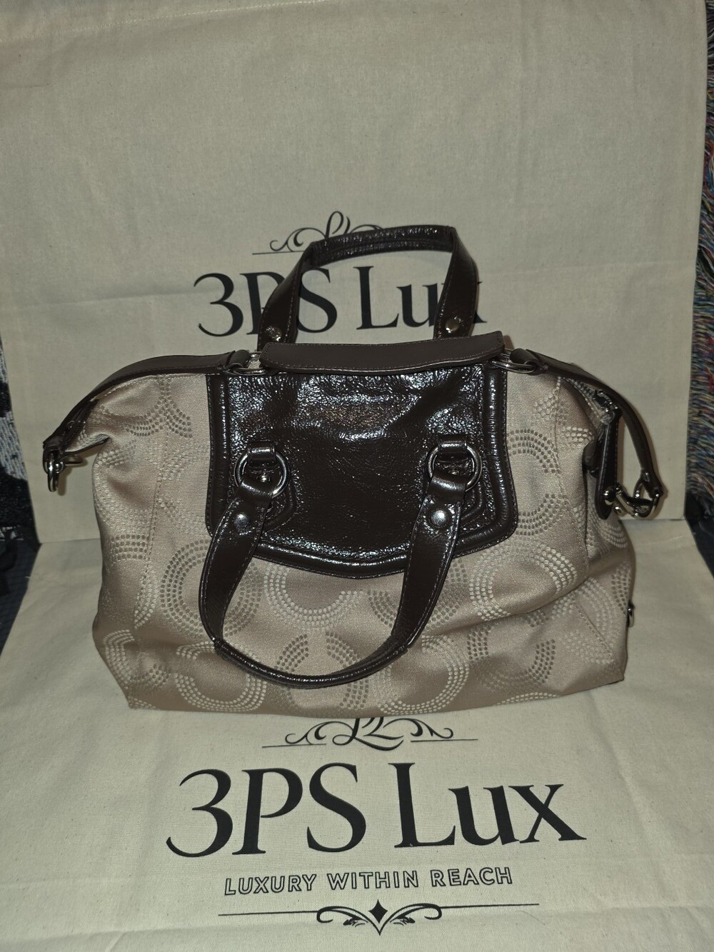Coach Ashley Signature Sateen Large Satchel F15443 Beige